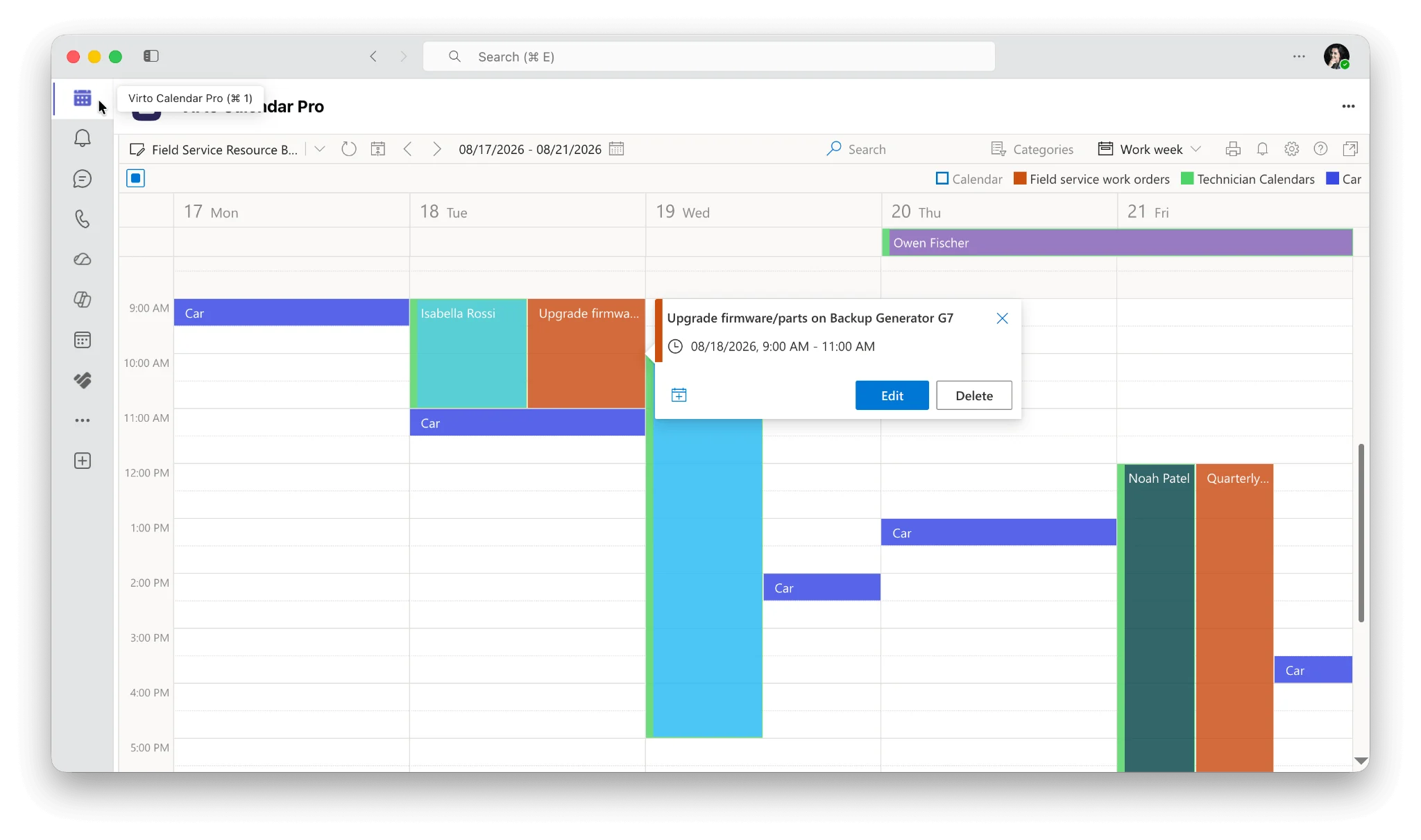 Virto Calendar Pro pinned to the Teams app bar