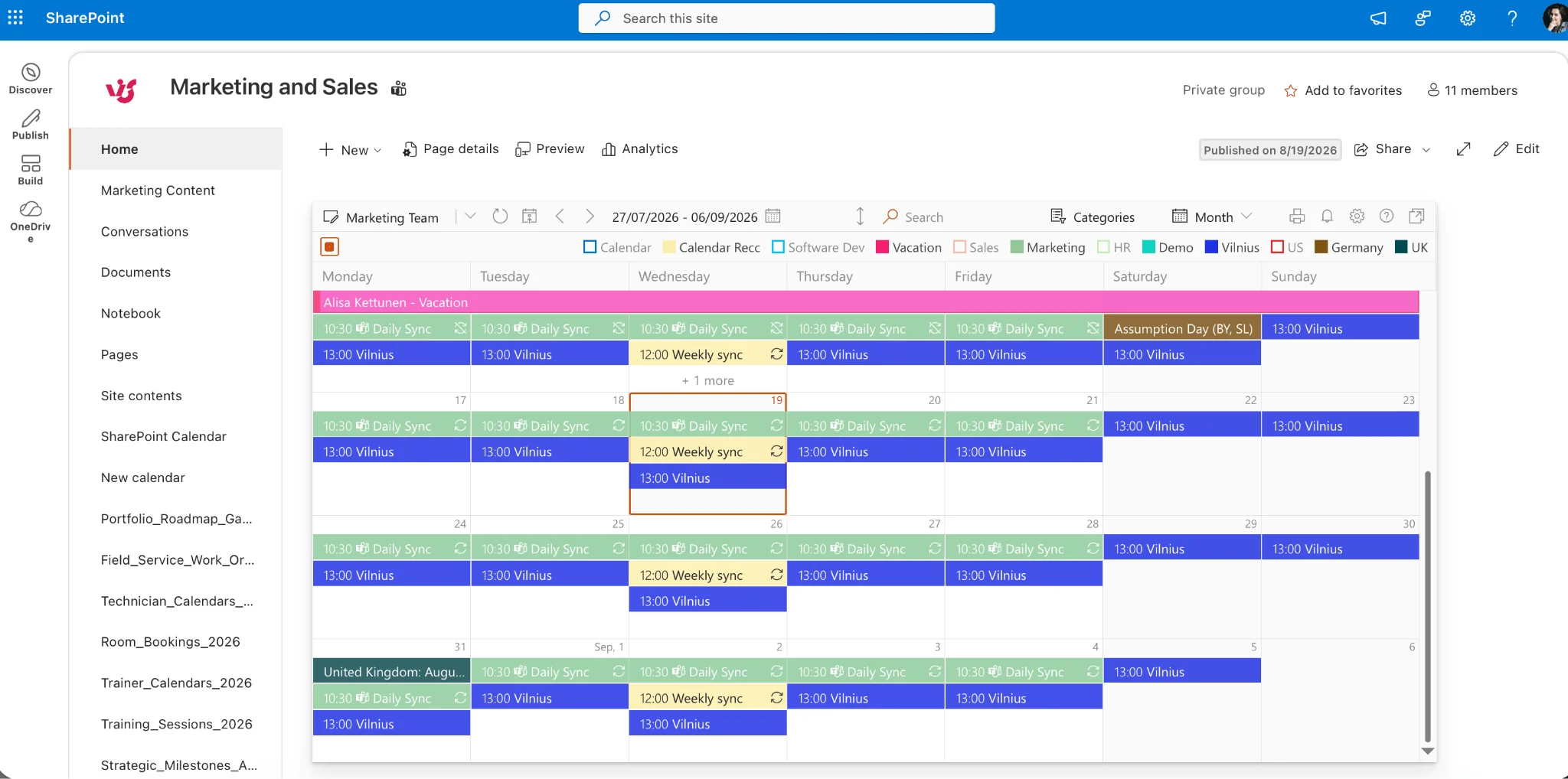 Virto Calendar App view