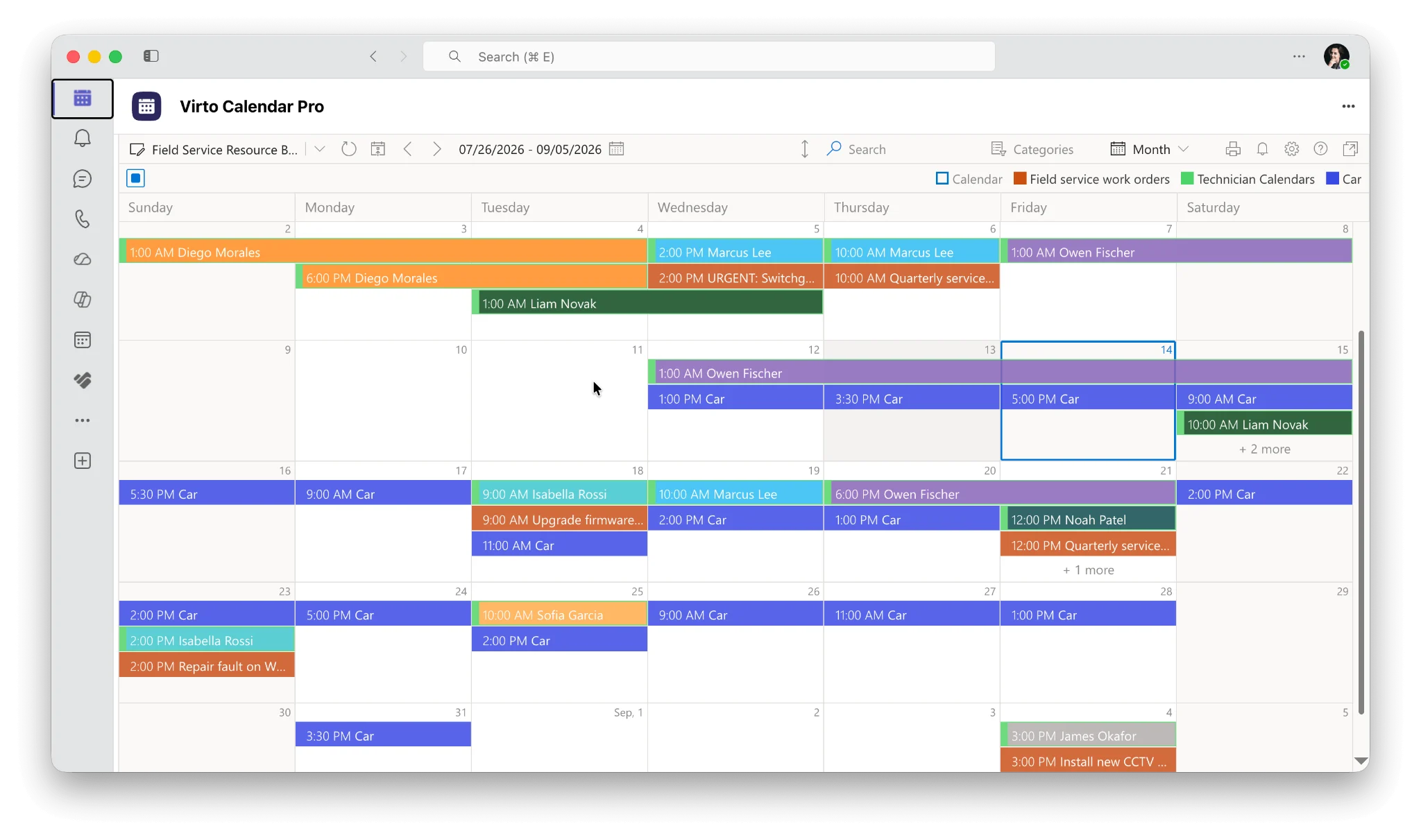 Virto Calendar App overlaying multiple calendars in Teams