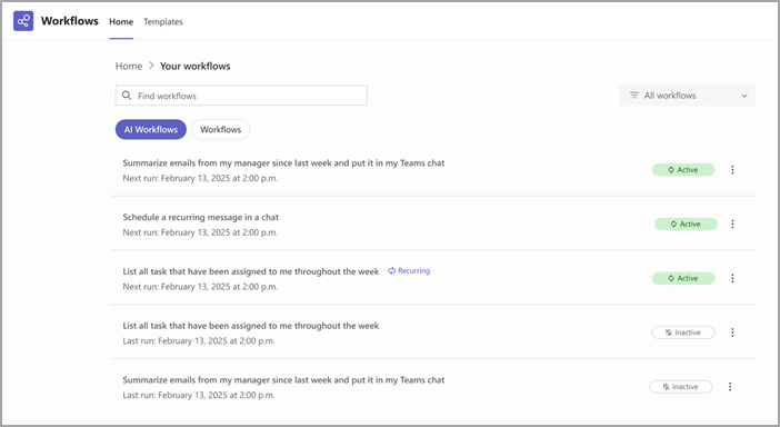 List of your workflows with status in the Workflows app