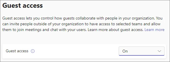 Guest access settings in Teams admin center