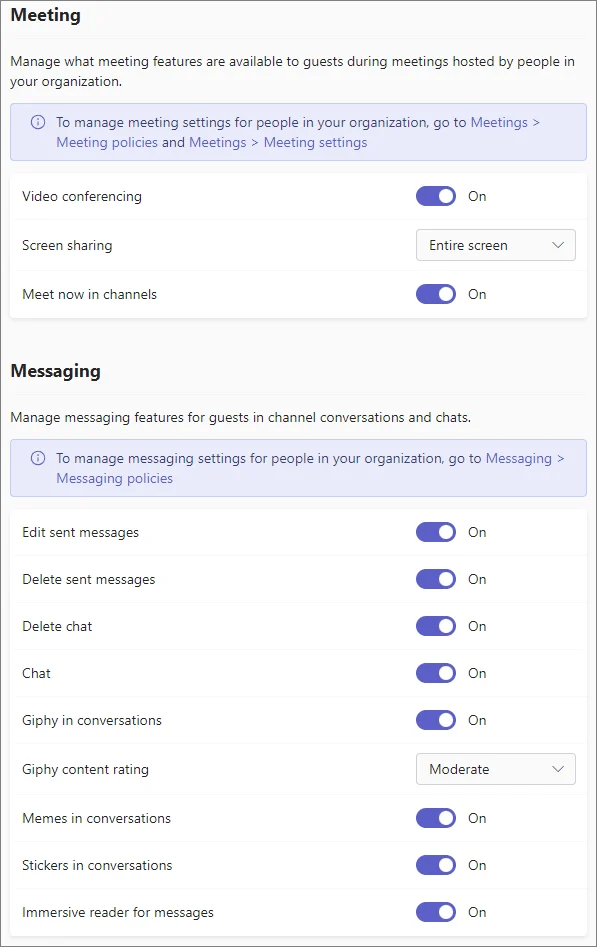 Teams guest access settings detail view