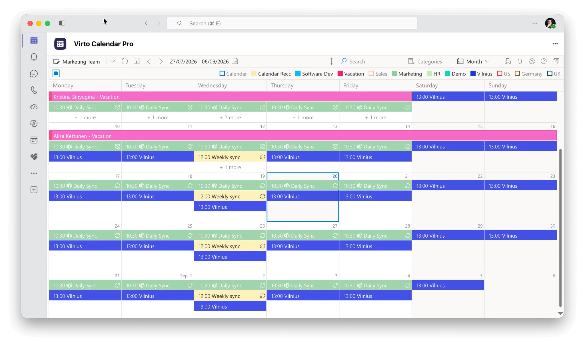 Virto Calendar App shown as an app inside Microsoft Teams