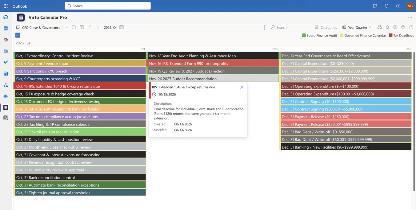 CFO Close, Reporting & Governance Calendar